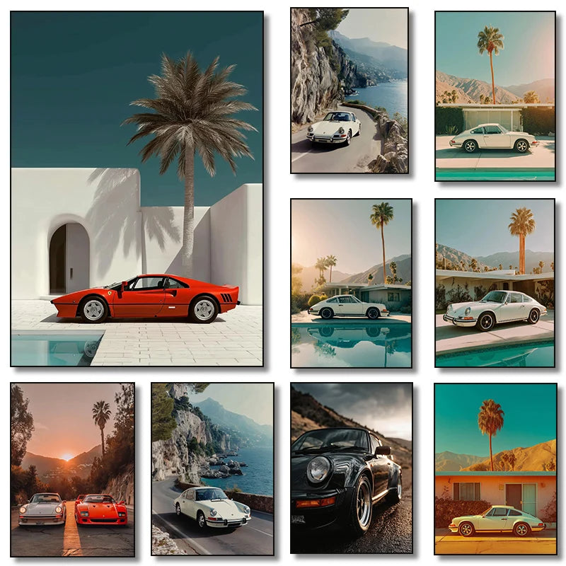 Tableau Voiture de Sport Côte Californienne – Esprit Palm Springs Rétro