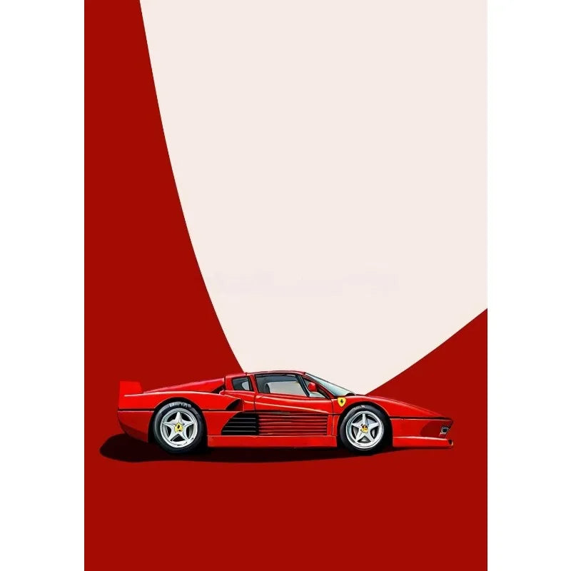 Tableau Voiture de Course Vintage – Couleurs Vives et Esthétique Rétro