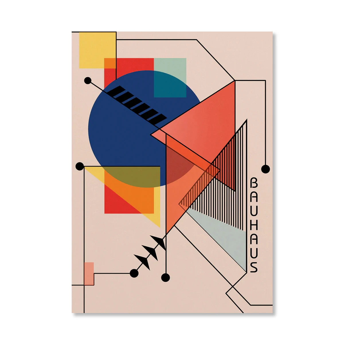 Tableau Bauhaus Orange – Soleil, Vélo et Géométrie Pop