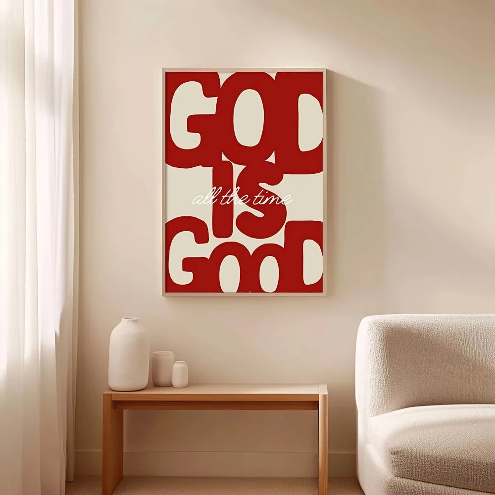 Tableau Chrétien Rouge "God Is Good" – Message Inspirant et Style Rétro