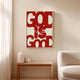Tableau Chrétien Rouge "God Is Good" – Message Inspirant et Style Rétro
