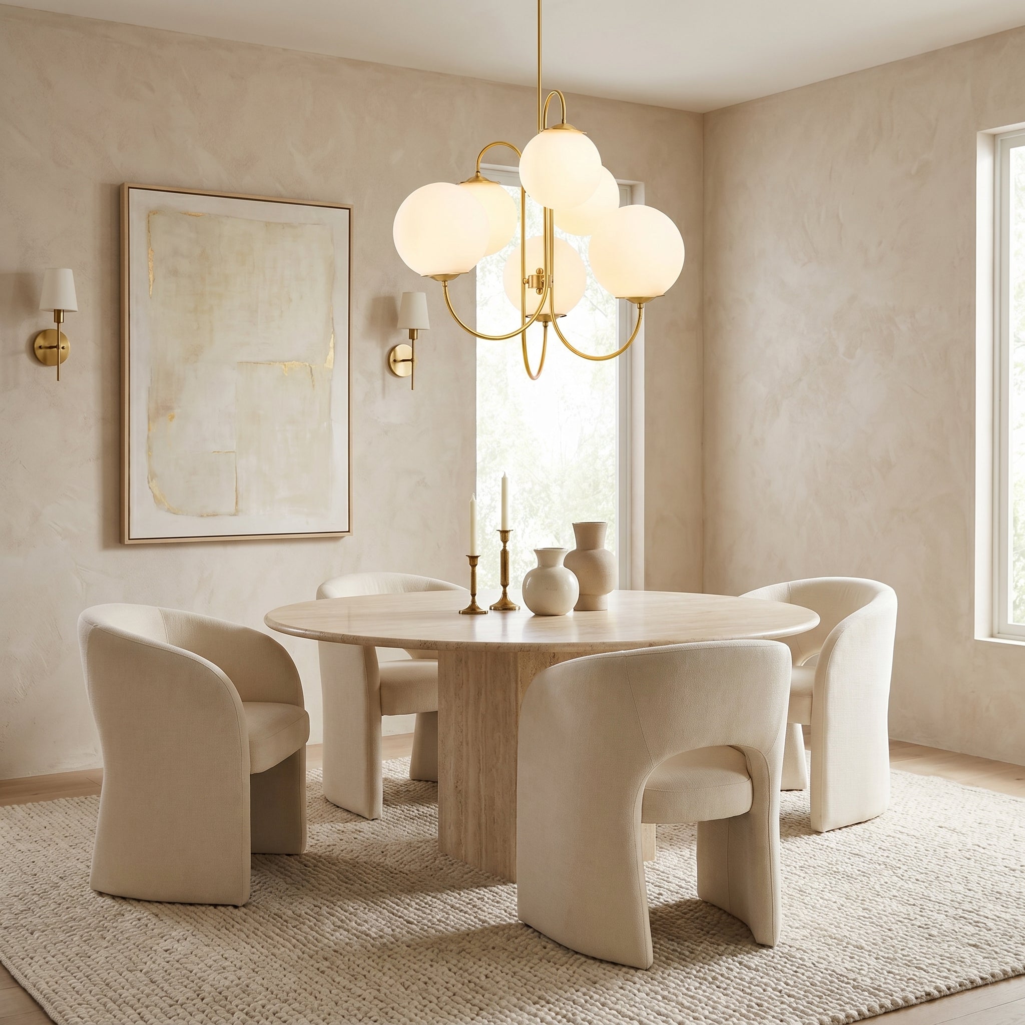6-Globe Suspension Light in Opaline Glass and Gilded Metal – Auréora