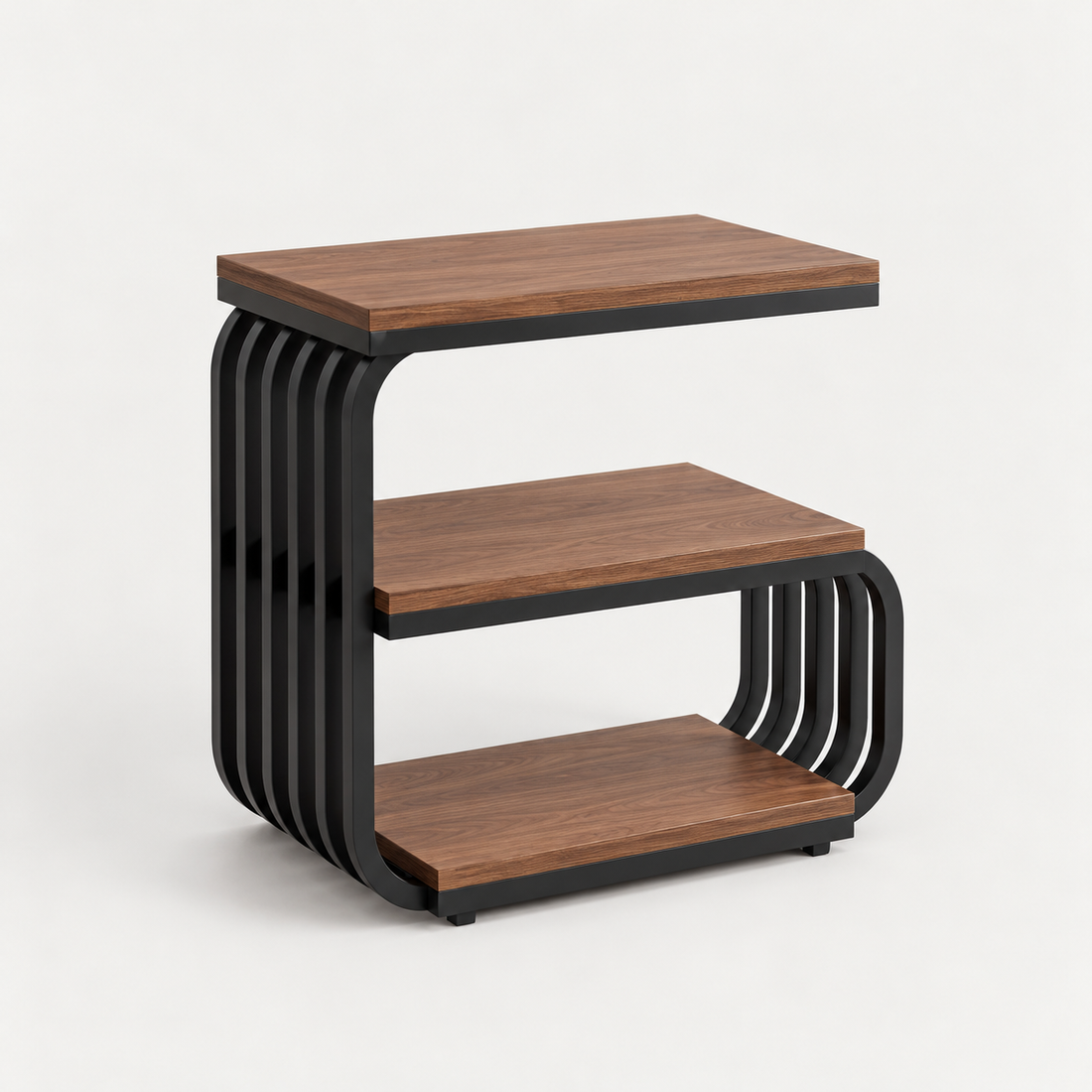 3-Tier Industrial Side Table – Rustic Wood and Black Metal