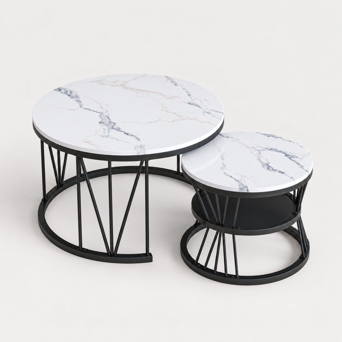 Set of 2 Black Nesting Coffee Tables – Round Shapes and Sleek Design