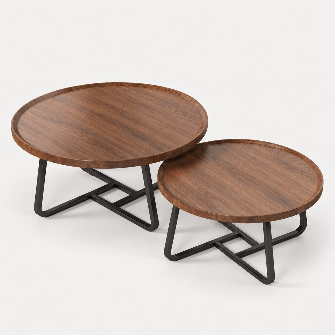 Set of 2 Fluted Round Coffee Tables – Mid-Century Style and Space-Saving