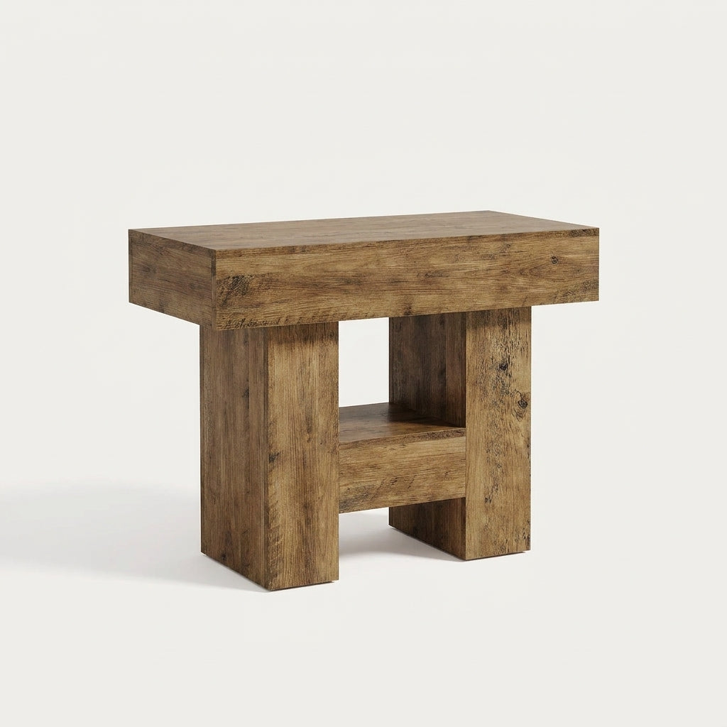Schmaler 2-Etagen-Couchtisch aus Holz – Landhausstil und offener Stauraum