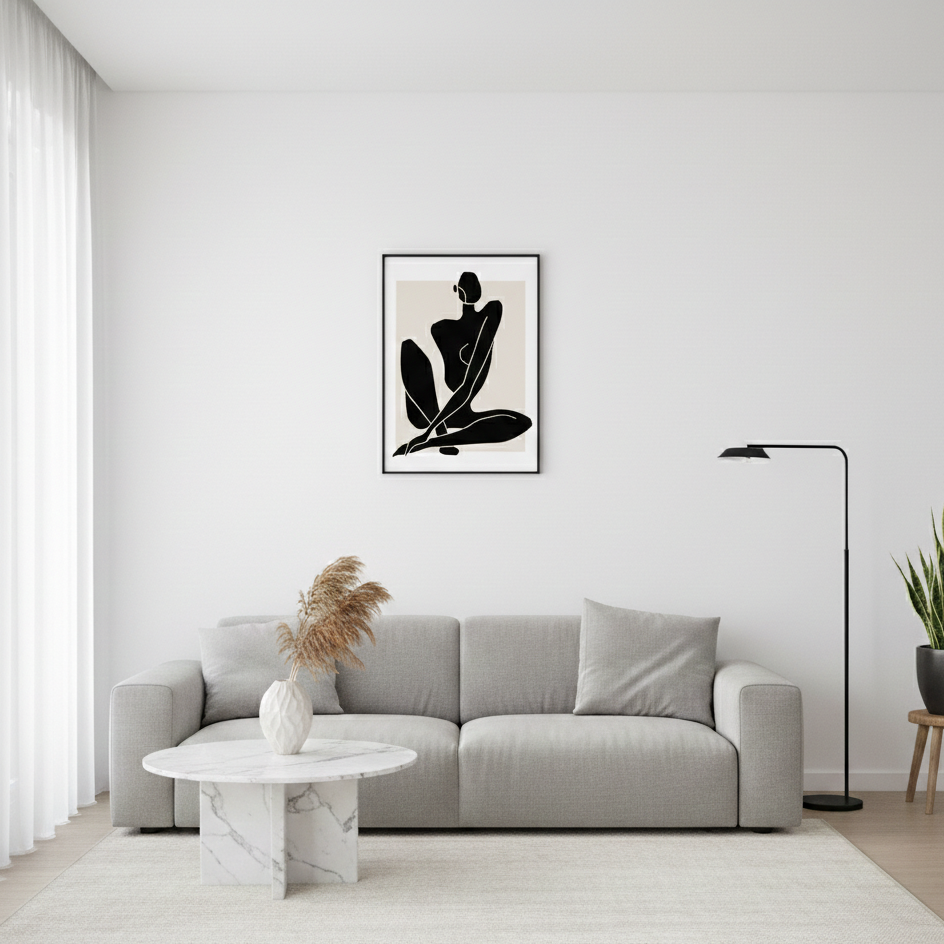 Tableau Silhouette Féminine Minimaliste – Noir & Beige