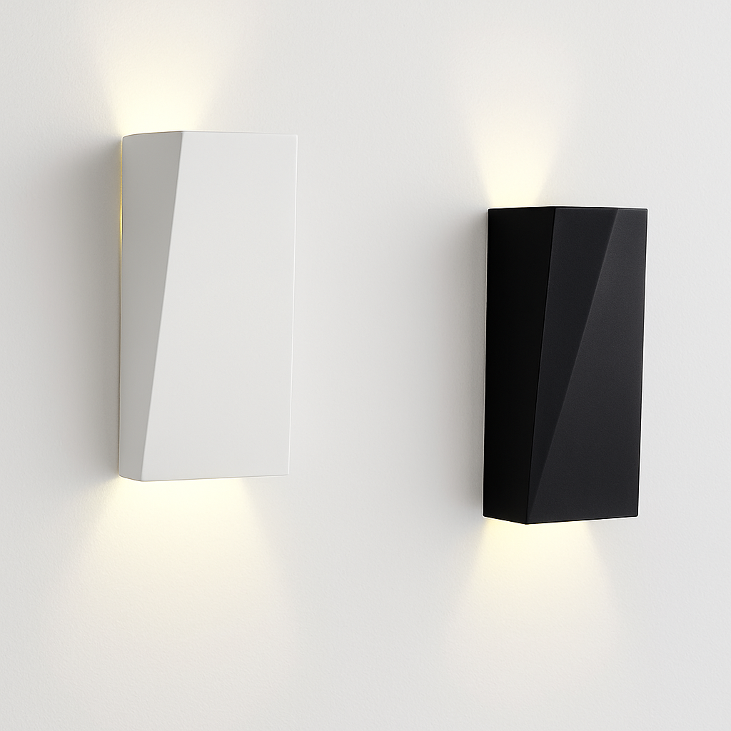 Appliques en biseau blanche et noire allumées, faisceaux haut et bas