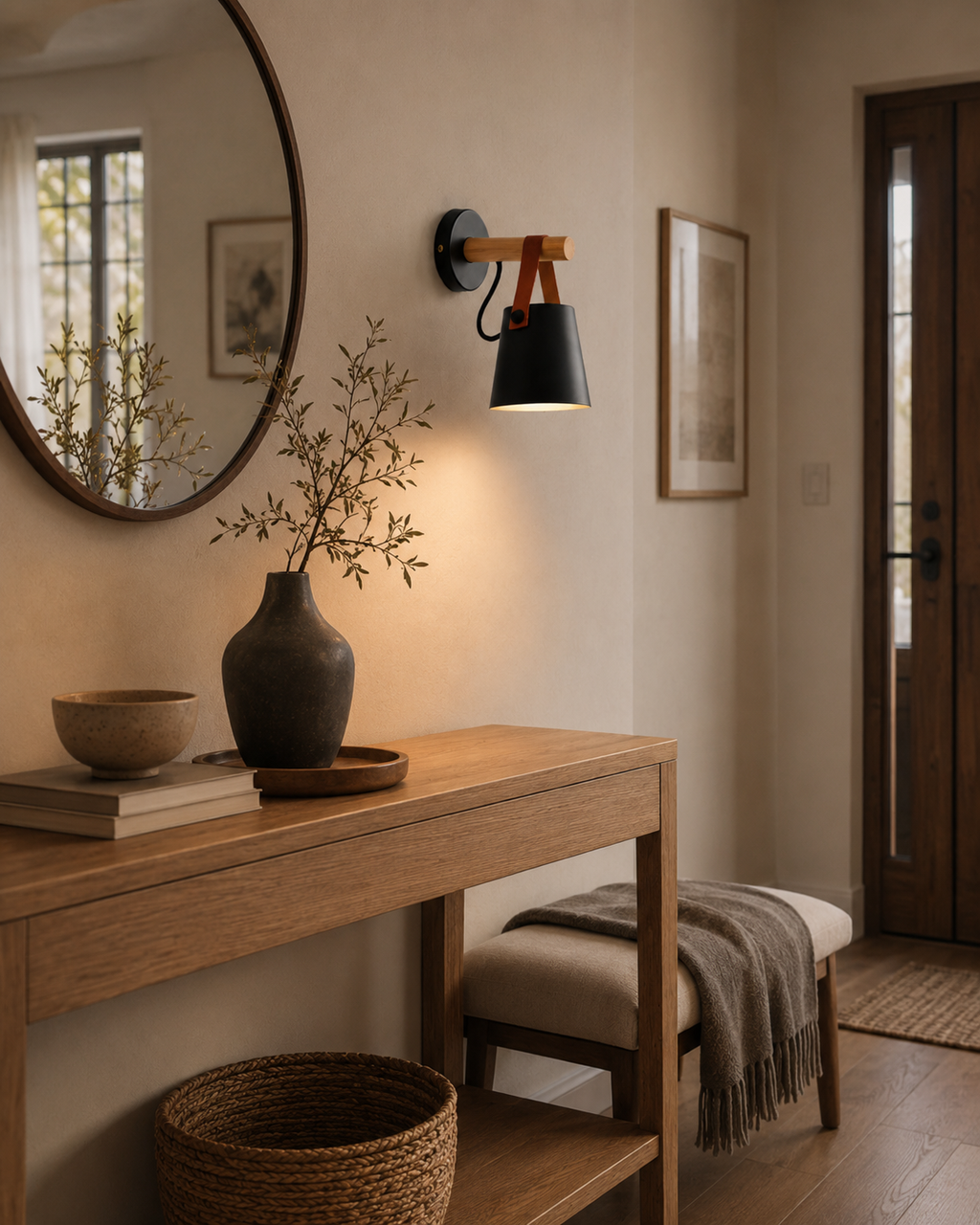 Applique Pendéil noire au-dessus d'une console d'entrée