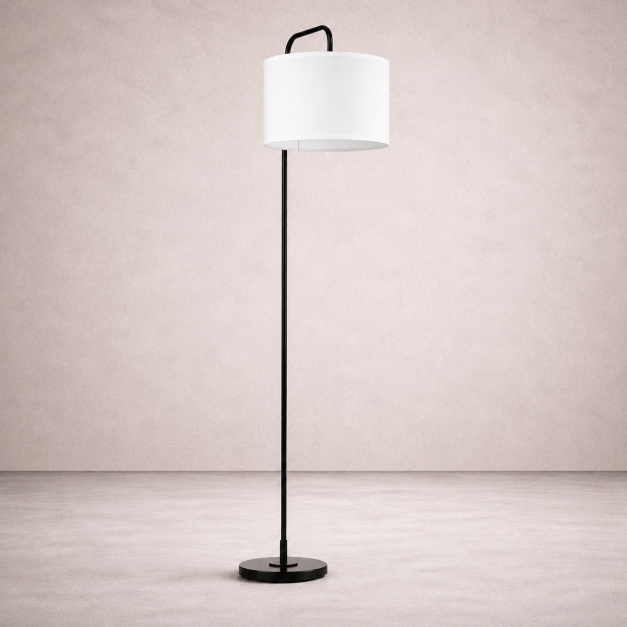 Lampadaire en Métal Noir avec Abat-Jour Cylindrique en Tissu Blanc – Linoro