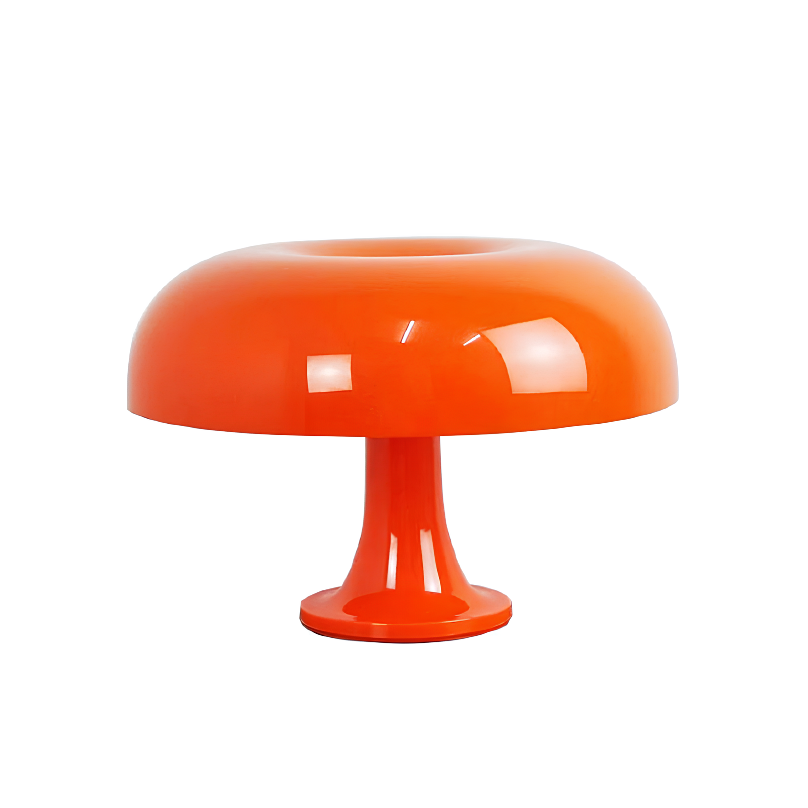 Lampe de table au design champignon avec une finition orange vif et une silhouette rétro. Idéale pour apporter une touche audacieuse et vintage à un salon, une chambre ou un bureau.