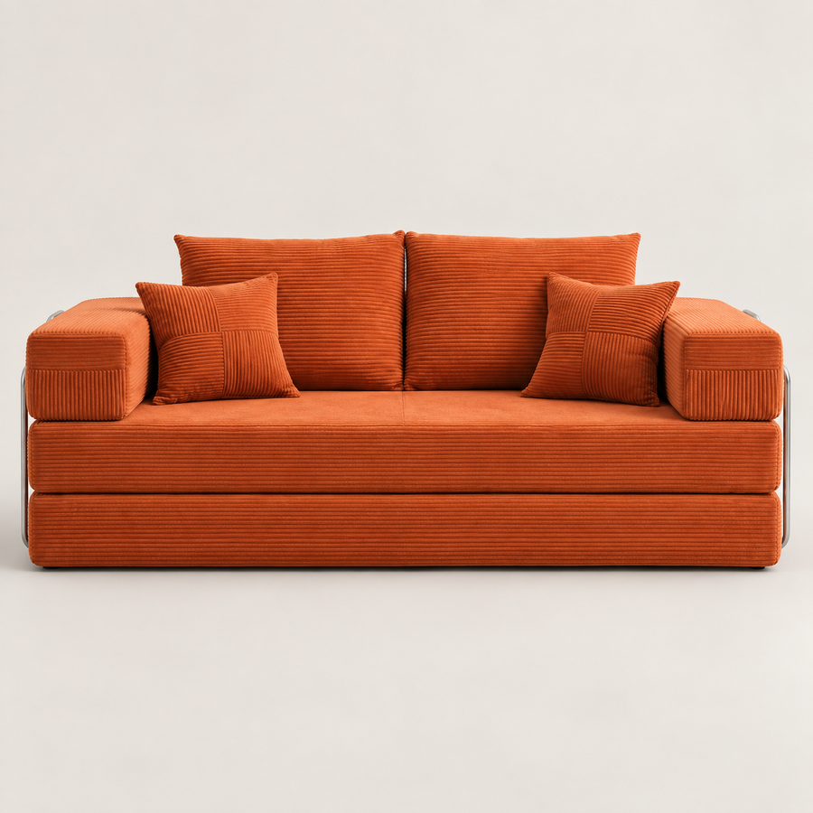 Canapé-Lit XXL 3 Places – Velours Côtelé et Couchage 200 × 200 cm