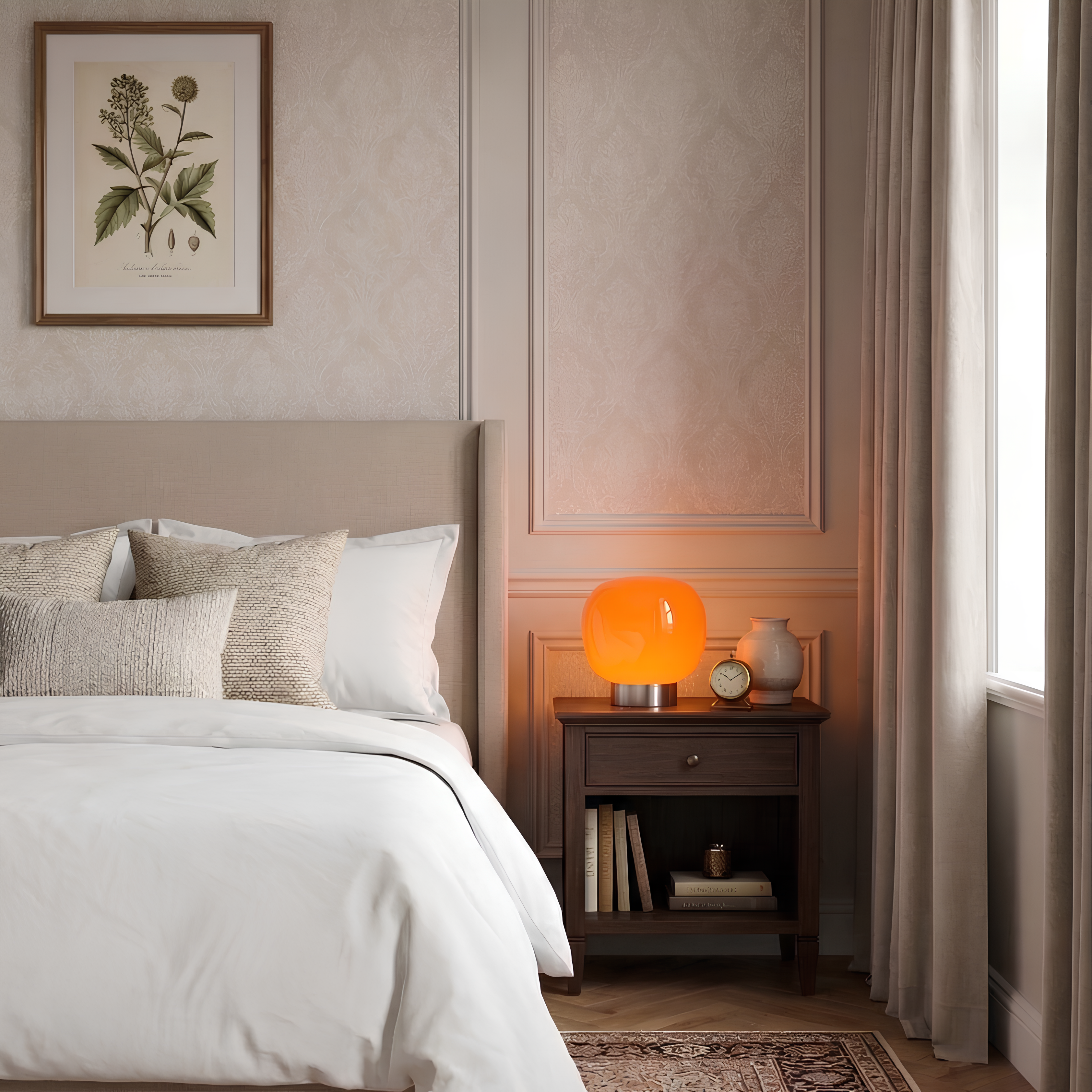 Lampe à poser en verre orange opalin et base métal – Solune