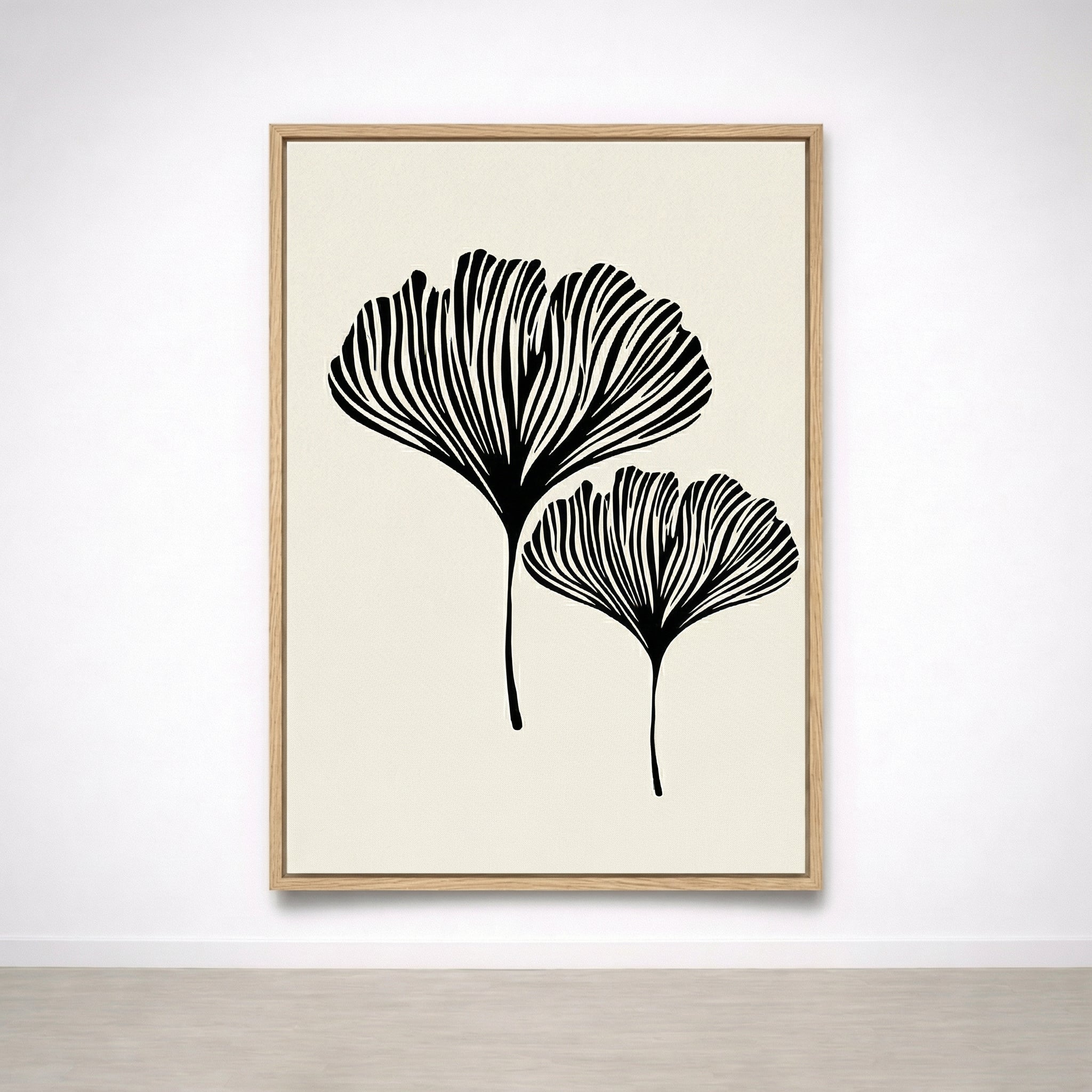 Tableau Botanique Noir et Beige – Élégance Minimaliste Naturelle