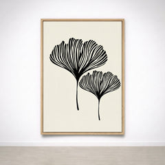 Tableau botanique feuille de ginkgo noire dans un cadre en bois