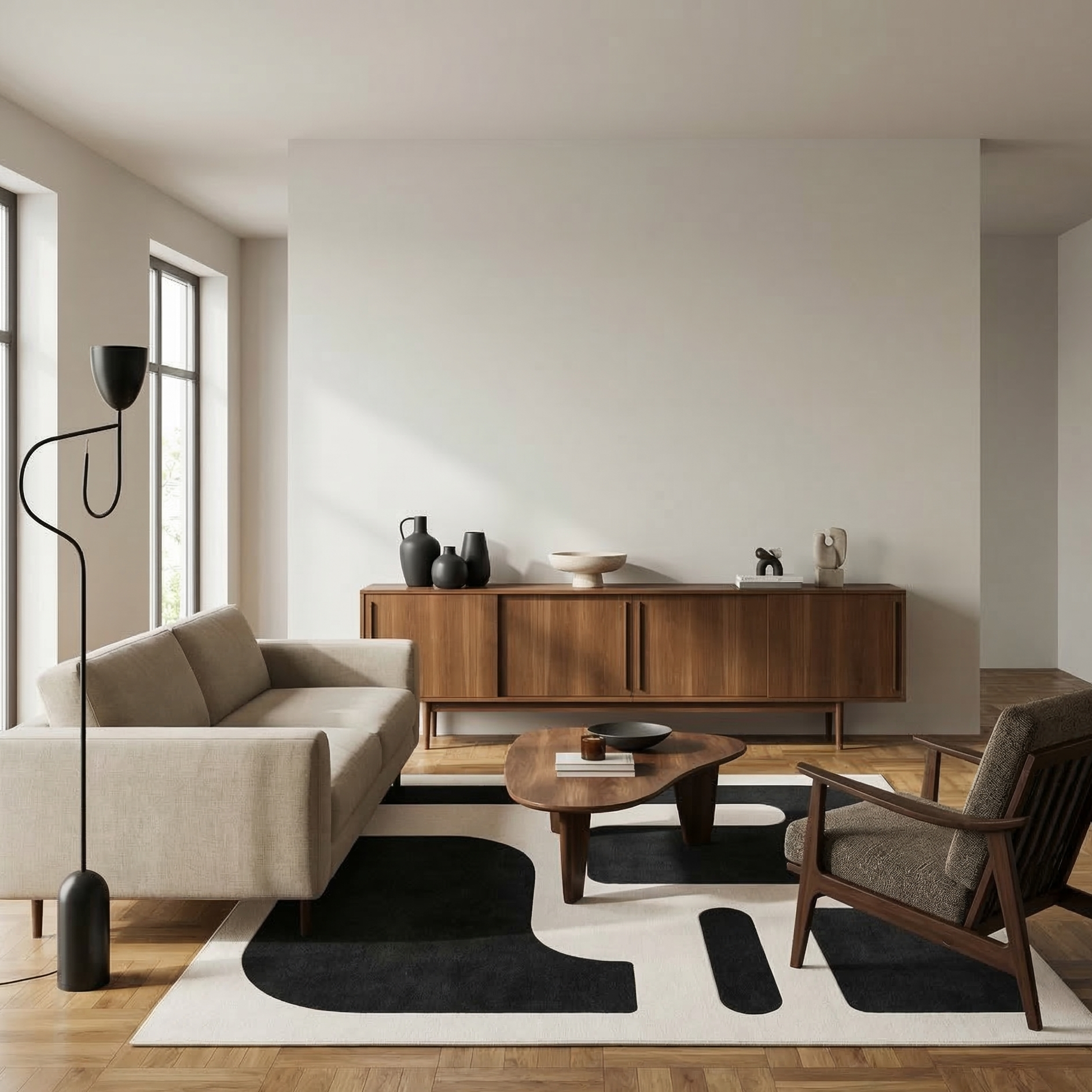 Tapis géométrique noir et beige – Nerio