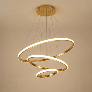 Lustre LED 3 anneaux en spirale doré Anélio, suspension moderne
