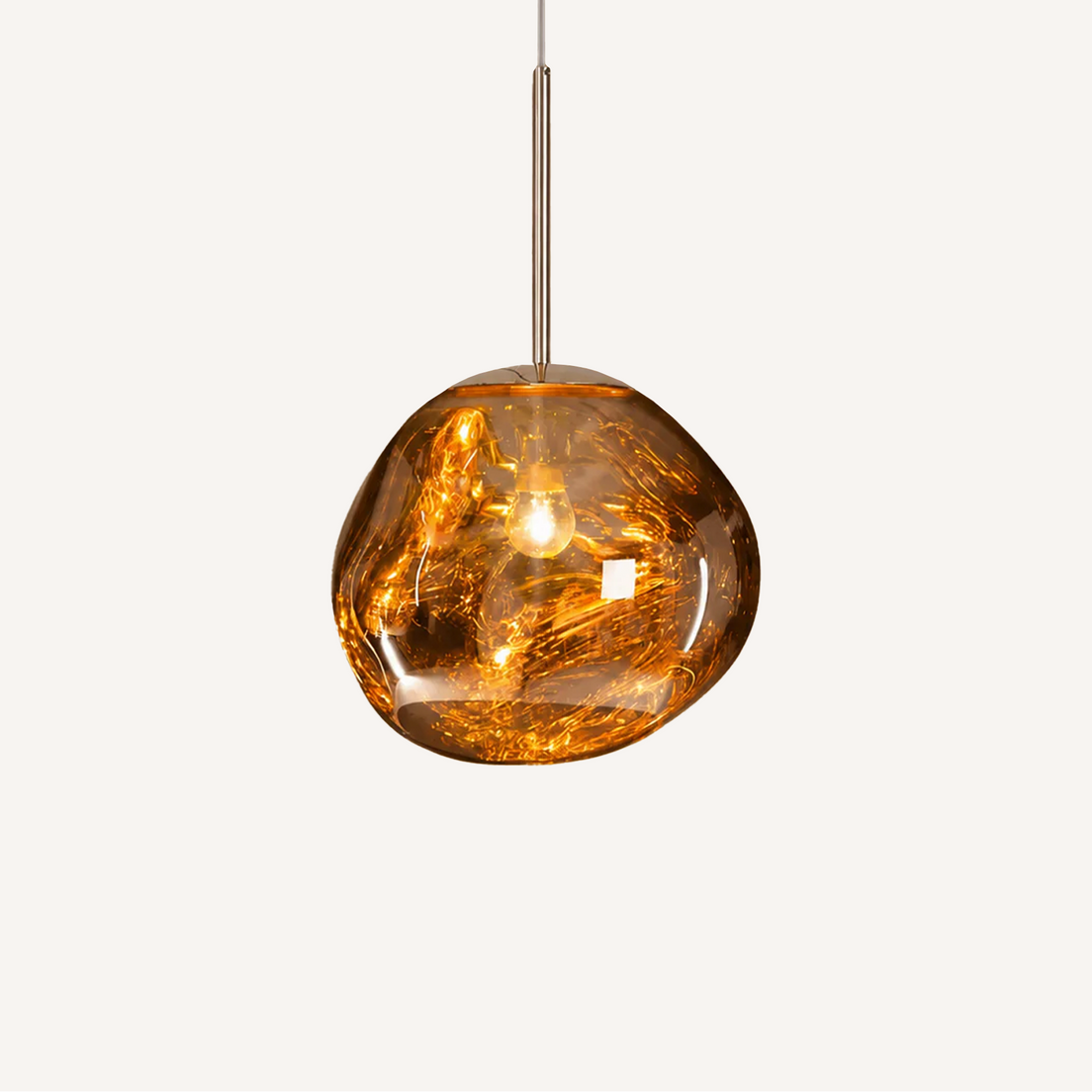 Suspension Mélora, verre effet fusion ambré et métal chromé