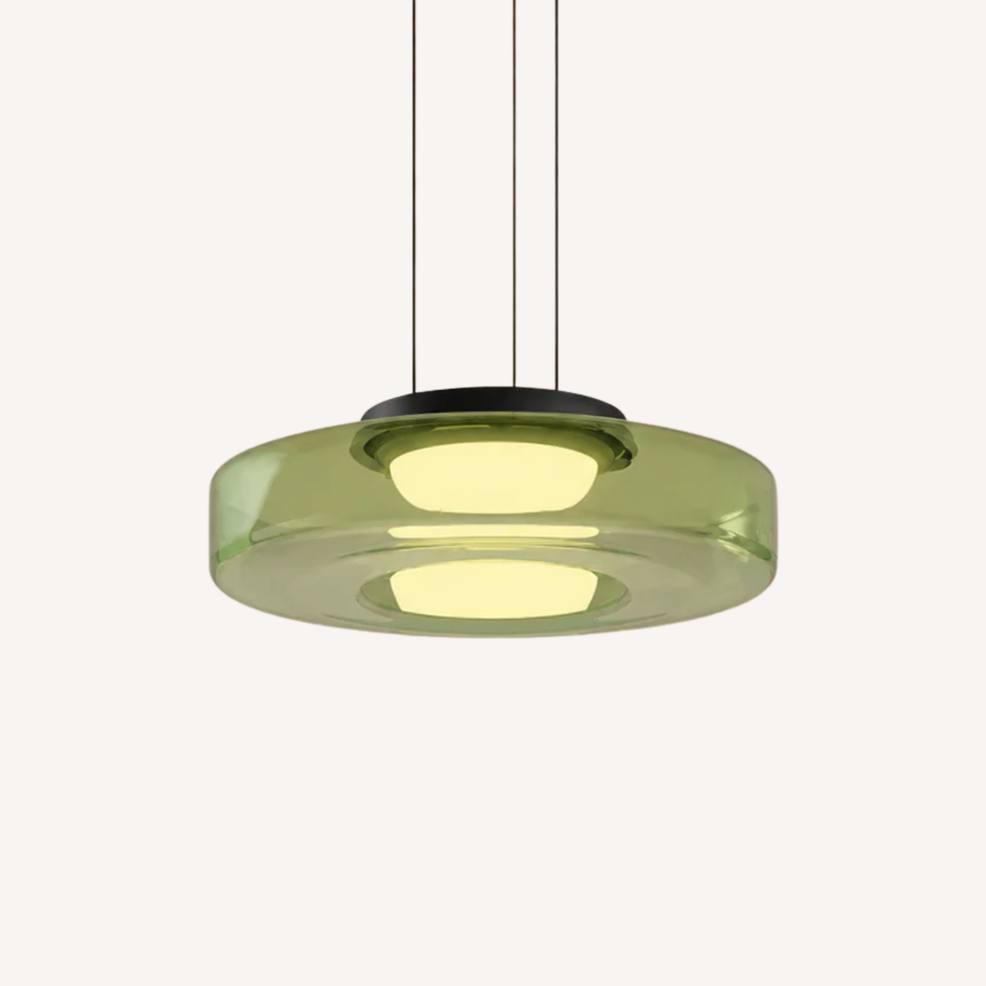Suspension Verdora, verre fumé vert et métal noir