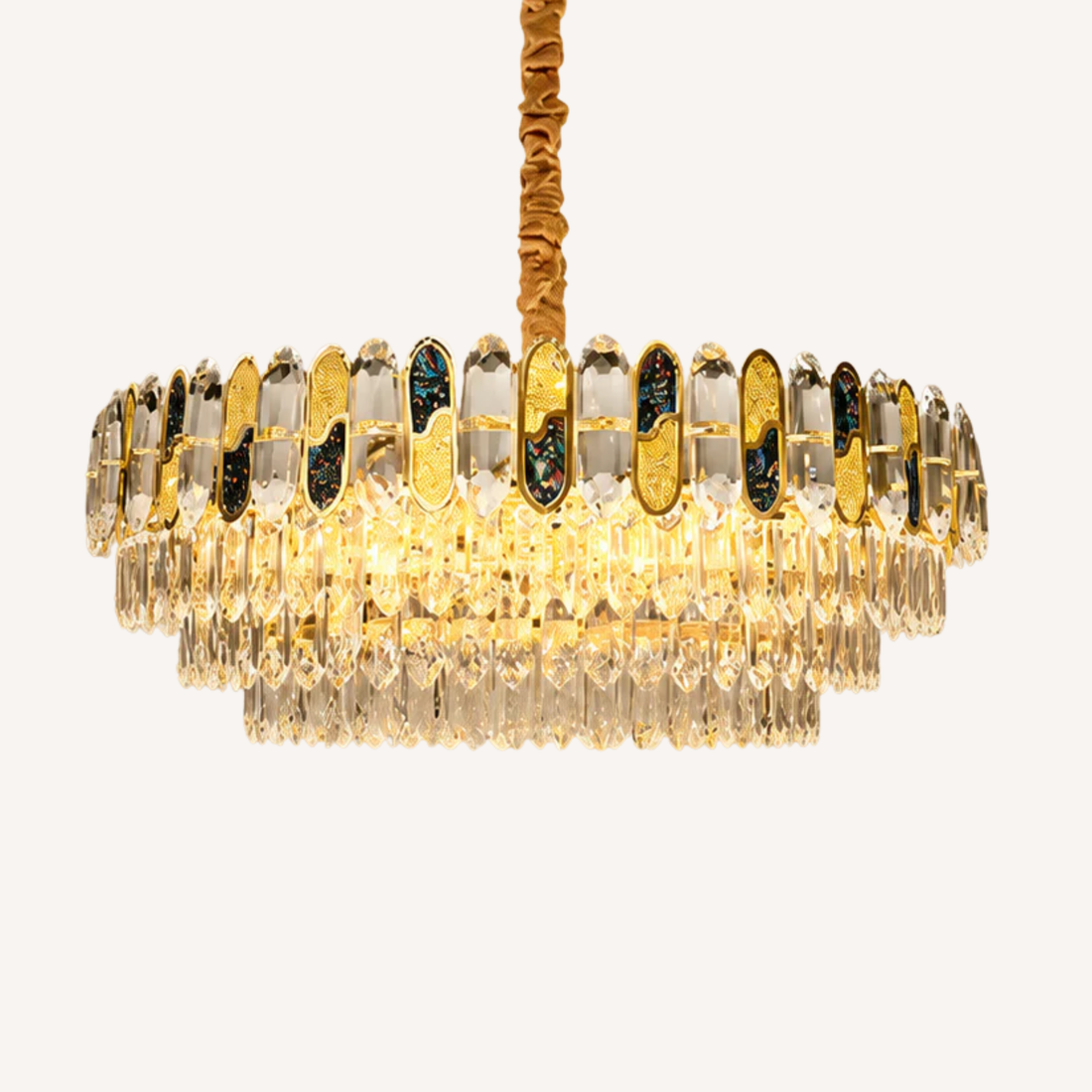 Goldener Kronleuchter mit farbigem Kristall - Prisméa