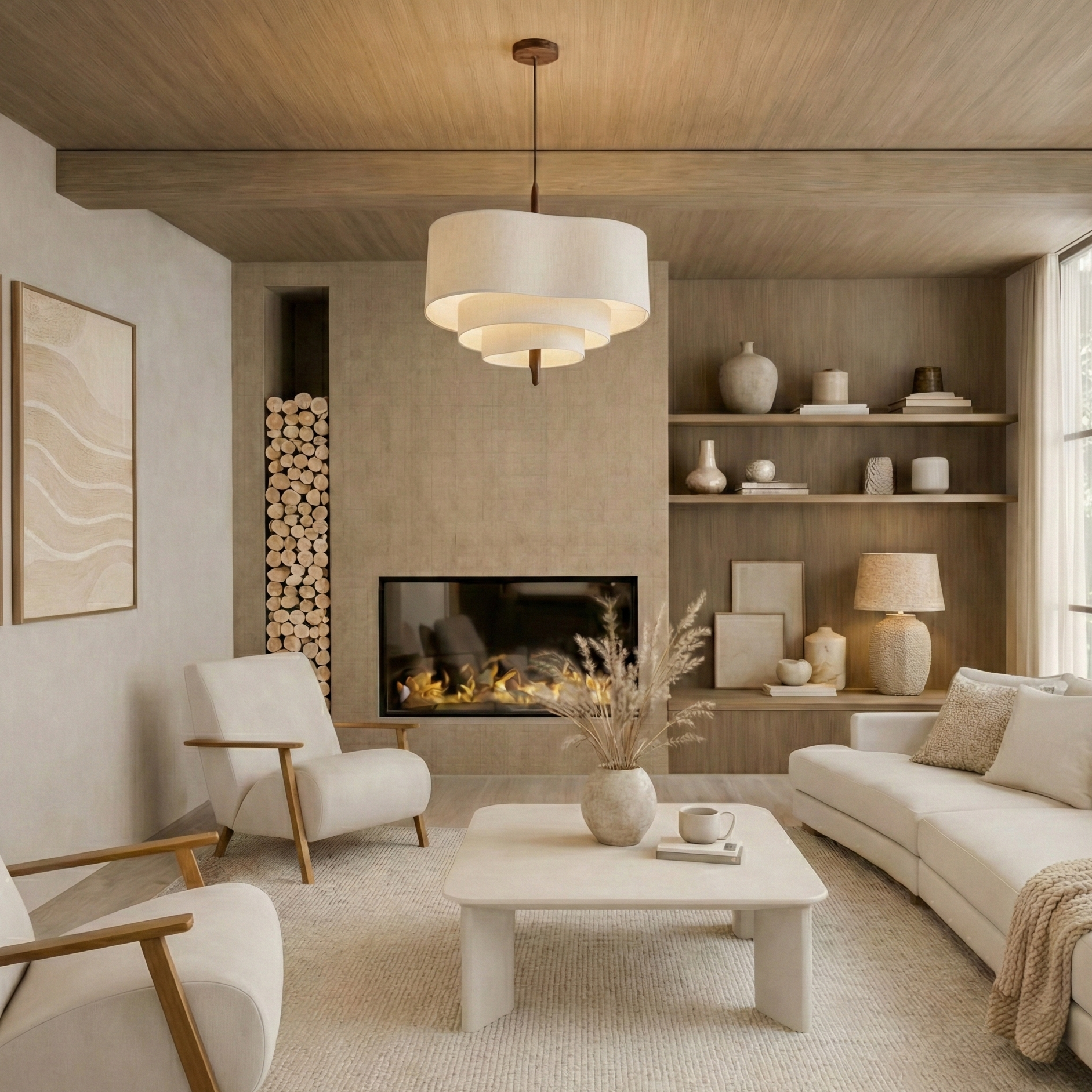 Suspension Design Beige en Bois & Tissu - Calora