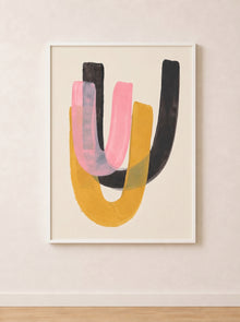 Tableau Abstrait Noir, Rose et Jaune – Contraste Doux et Énergie Moderne