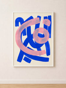 Tableau Abstrait Bleu et Rose – Contraste Graphique et Équilibre Moderne