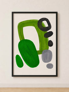Tableau Abstrait Vert et Noir – Composition Organique et Équilibre Contemporain