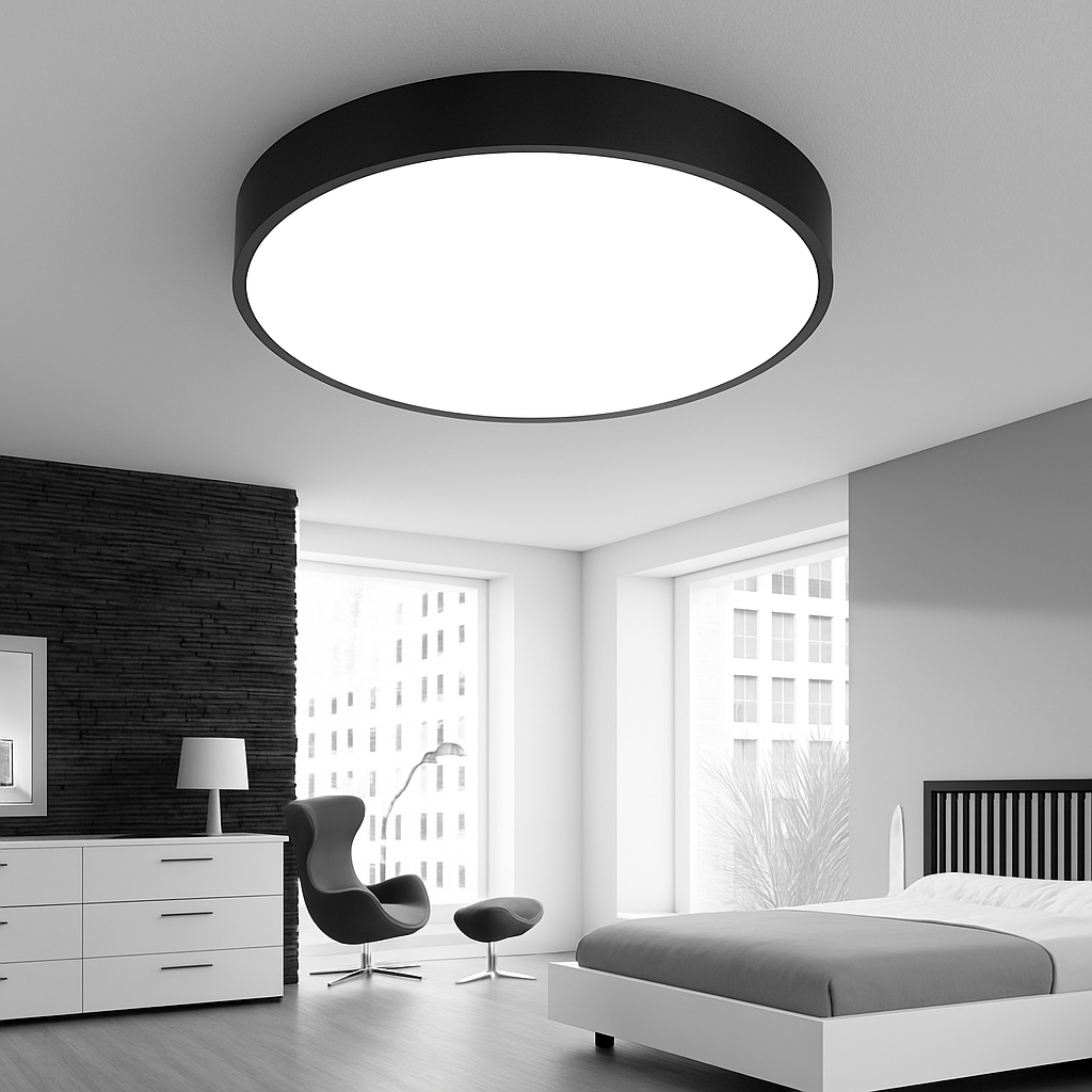 Orbélis installé au plafond, lumière douce et homogène dirigée vers le bas