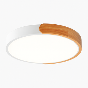 Plafonnier LED rond en métal coloré et bois Macarélis