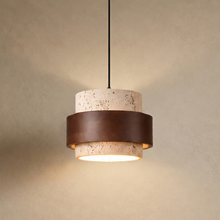 Suspension Cylindre en Travertin & Bois - Travora