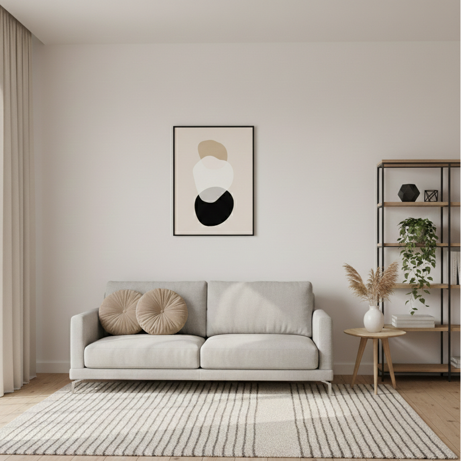 Tableau Abstrait Galets – Tons Neutres Beige, Blanc & Noir