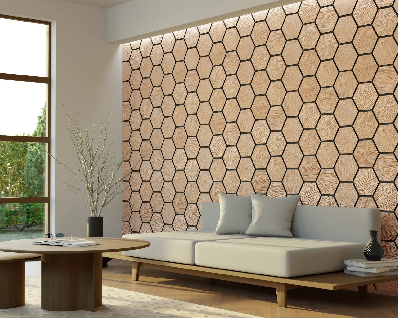 Panneau acoustique hexagonal Chêne Clair & Feutre Noir
