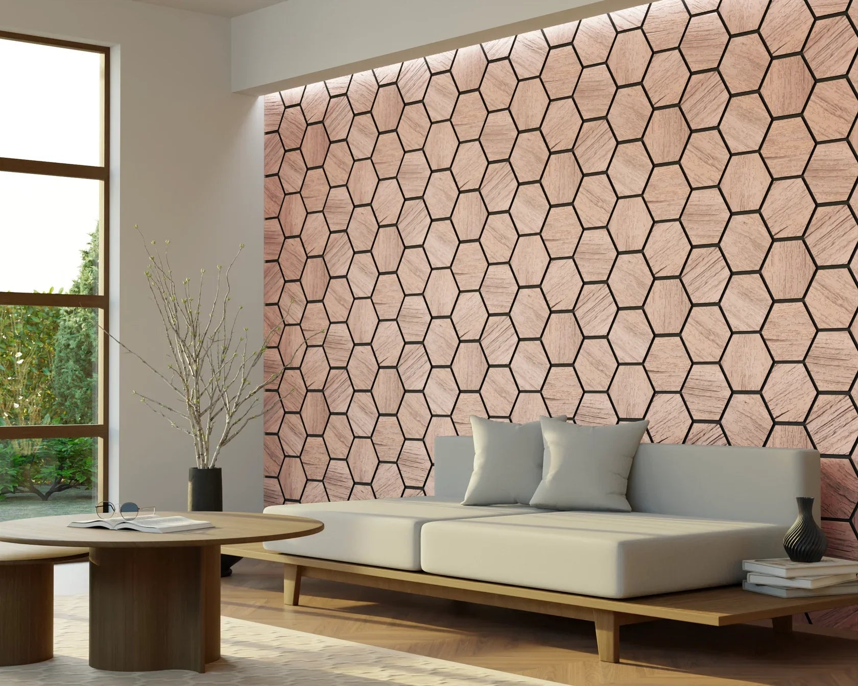 Panneau acoustique hexagonal Noyer