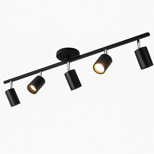 Barre de spots LED noire à quatre têtes orientables sur embase ronde