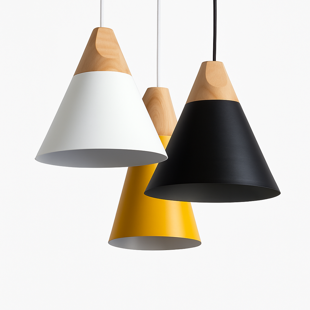 Suspension cone en bois et aluminium coloré Conéa