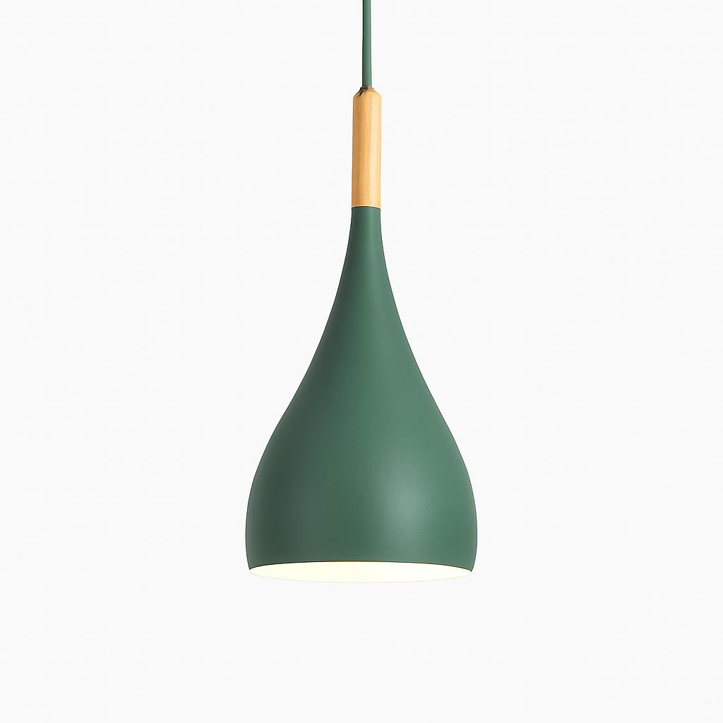 Suspension nordique abat-jour coloré et bâton en bois Bastéa
